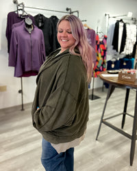 Mineral Wash Hooded Cocoon Cardigan | Olive