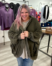 Mineral Wash Hooded Cocoon Cardigan | Olive
