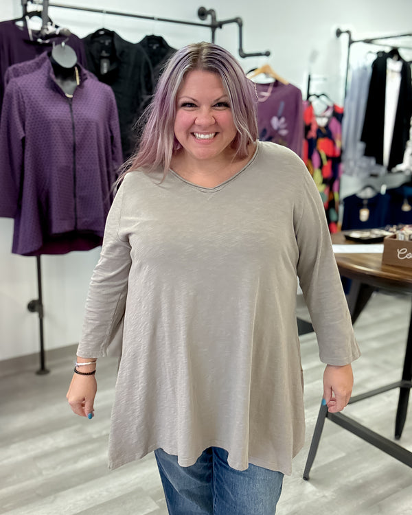 V-Neck A-Line Cotton Tunic | Clay