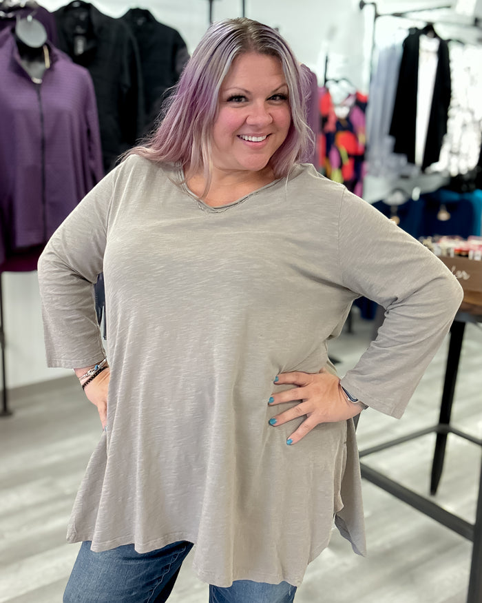 V-Neck A-Line Cotton Tunic | Clay