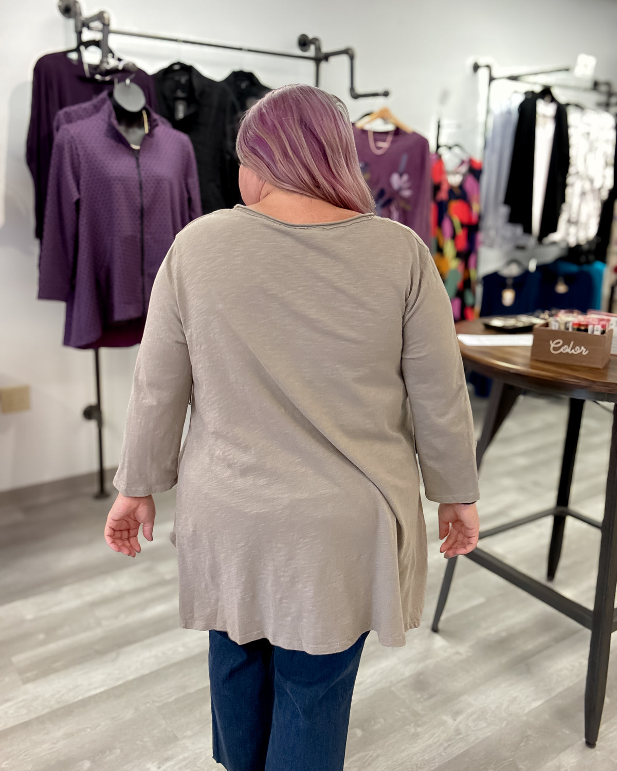 V-Neck A-Line Cotton Tunic | Clay