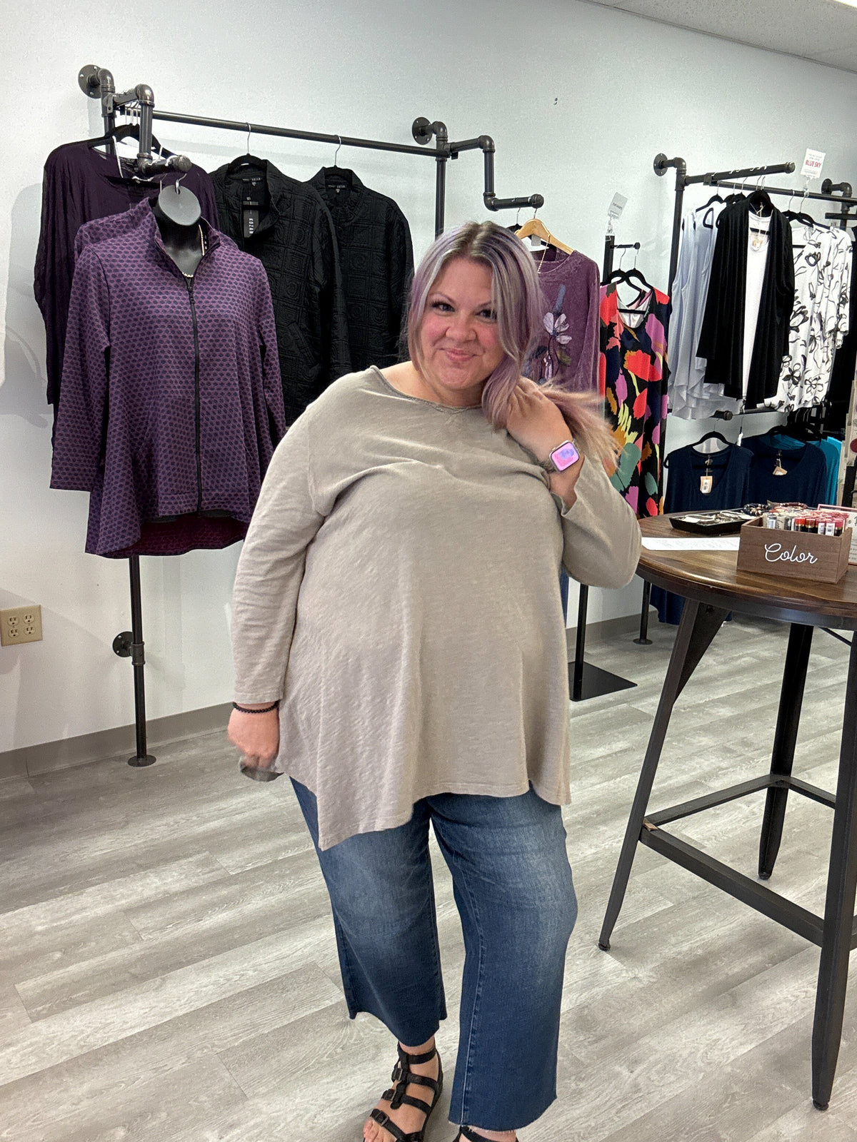 V-Neck A-Line Cotton Tunic | Clay