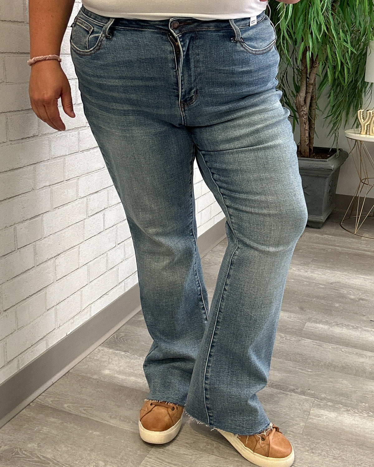 Mid-Rise Raw Hem Bootcut