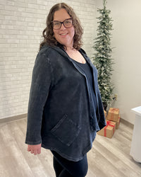 Cascading Thermal Hooded Cardigan | Black