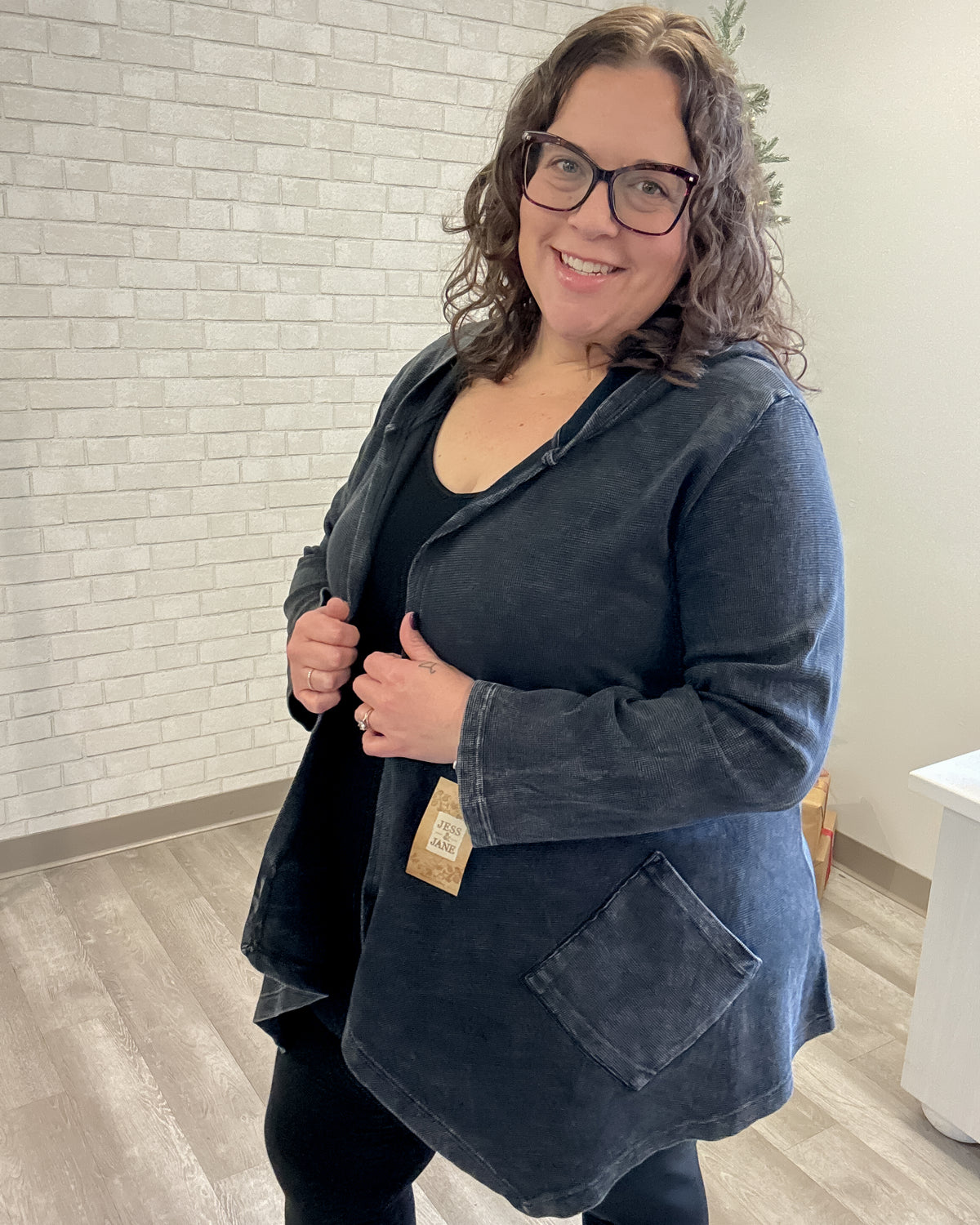 Cascading Thermal Hooded Cardigan | Black