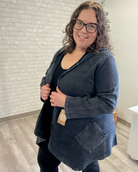 Cascading Thermal Hooded Cardigan | Black