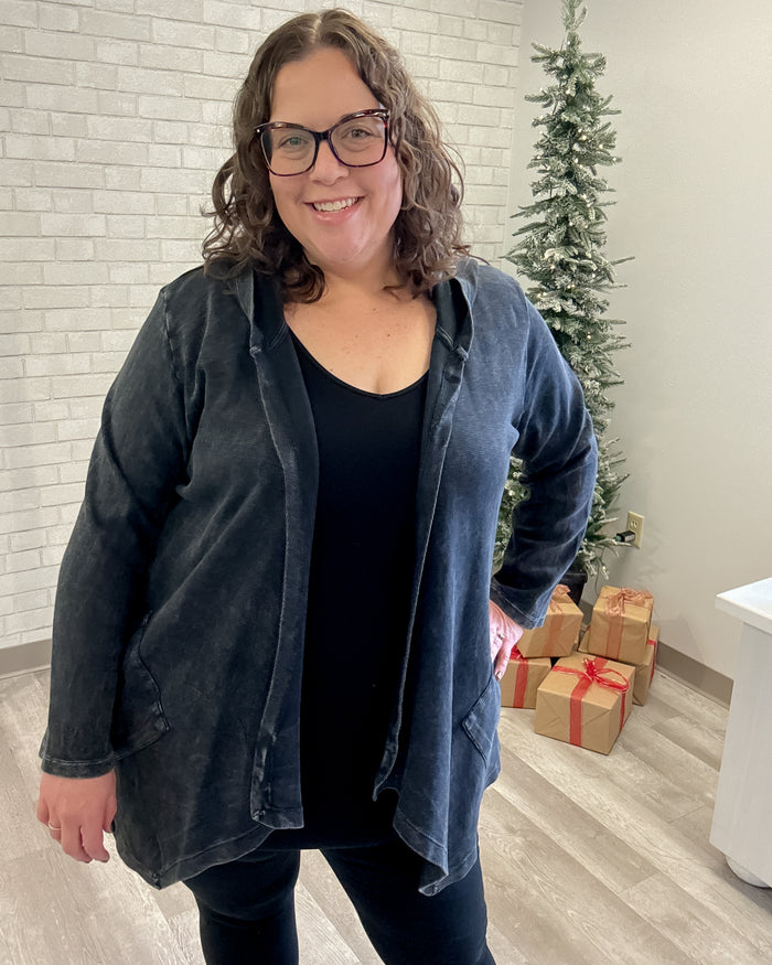 Cascading Thermal Hooded Cardigan | Black