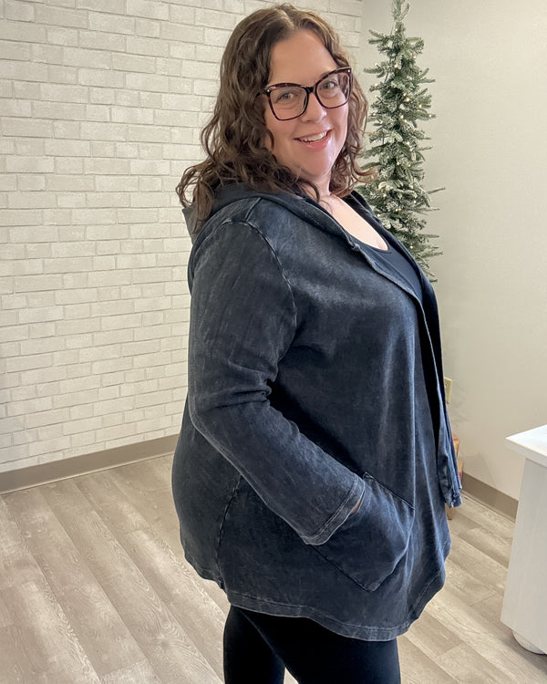 Cascading Thermal Hooded Cardigan | Black