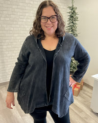 Cascading Thermal Hooded Cardigan | Black