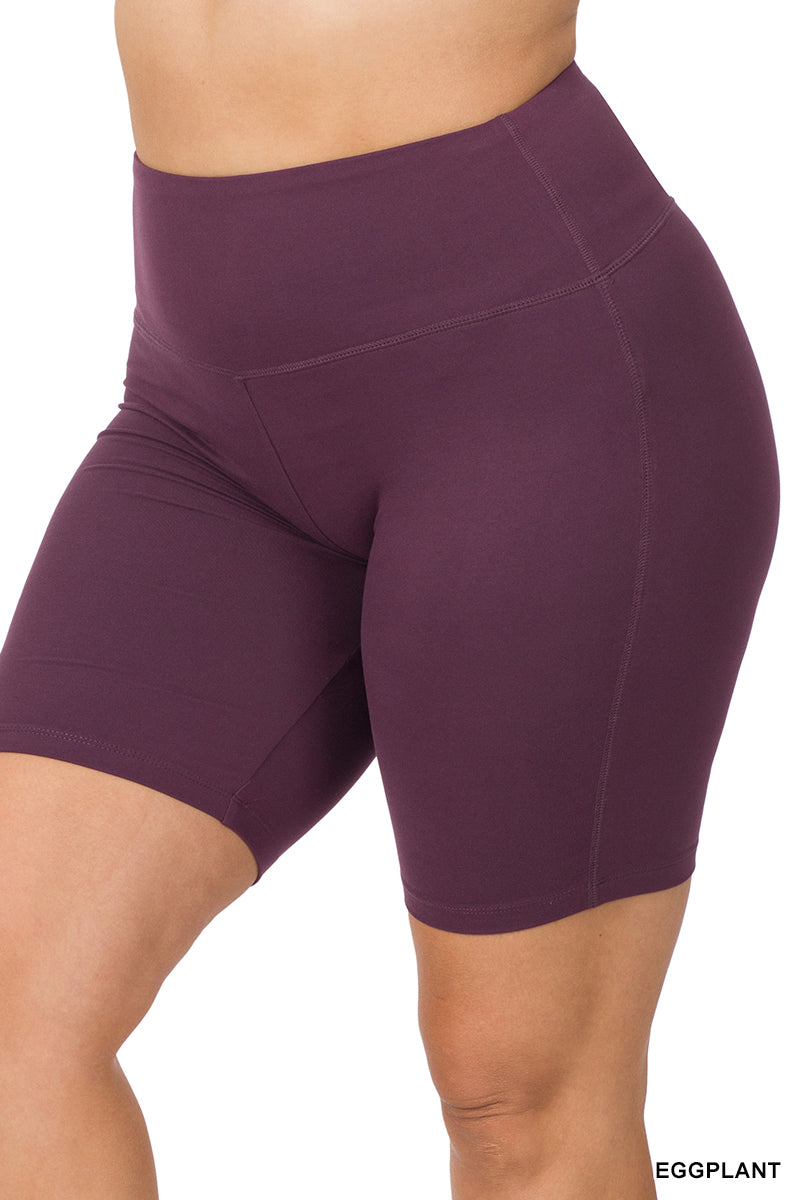 Eggplant Brushed Wide Waistband Biker Short