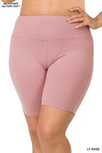 Light Rose Brushed Wide Waistband Biker Short