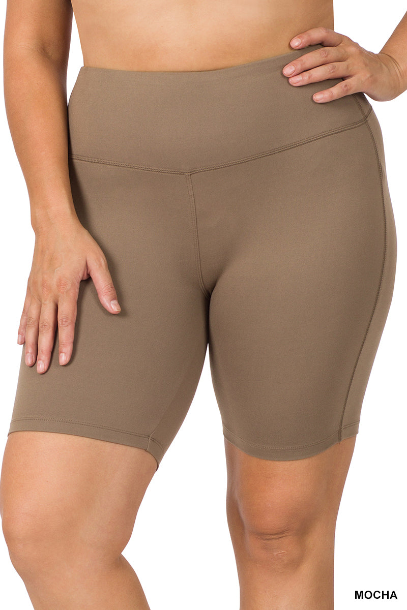 Mocha Brushed Wide Waistband Biker Short