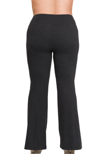 Black pants on a white background with 'Microfiber Buttery Soft' text.