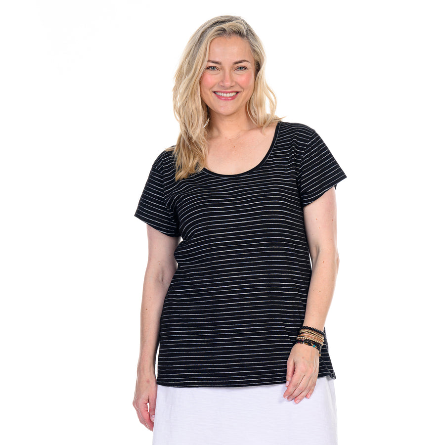 Ocean Stripe Vintage Scoop Neck T | Black
