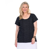 Ocean Stripe Vintage Scoop Neck T | Black