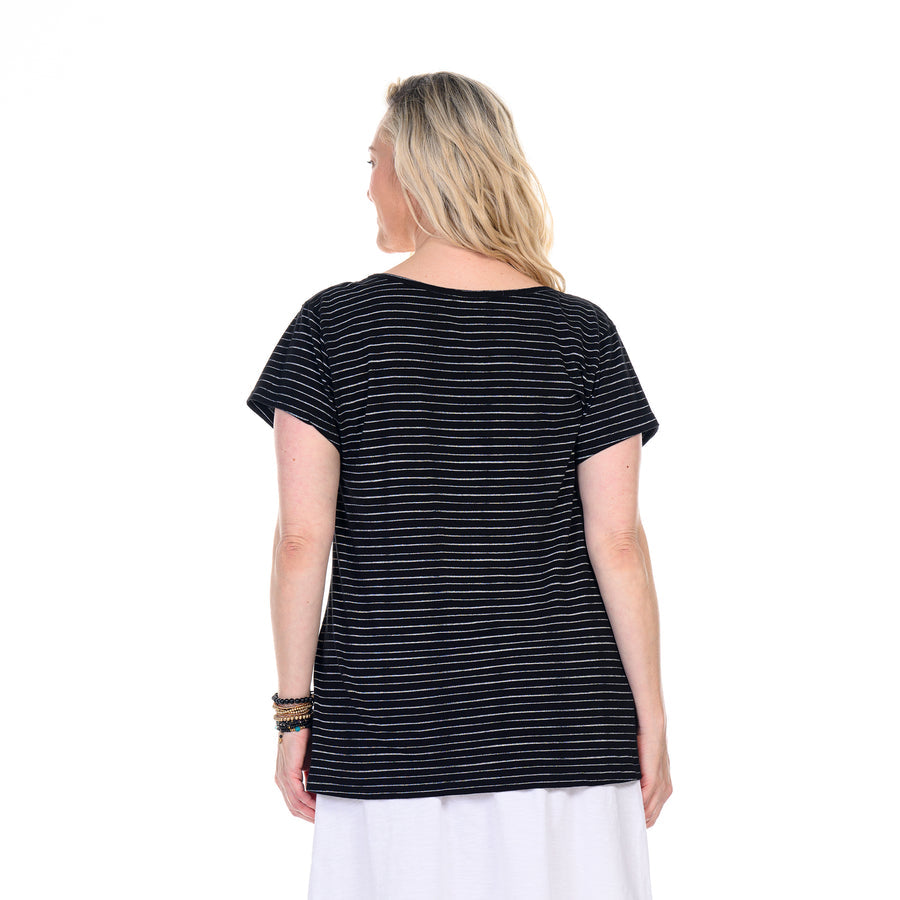 Ocean Stripe Vintage Scoop Neck T | Black
