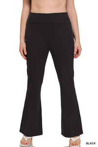 Premium Cotton Fold Over Flare Pants | Black