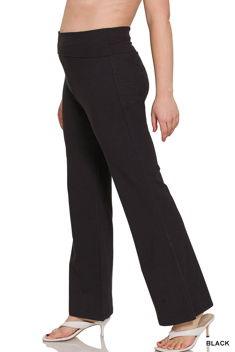 Premium Cotton Fold Over Flare Pants | Black