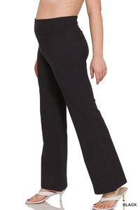 Premium Cotton Fold Over Flare Pants | Black