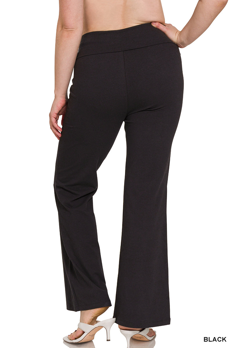 Premium Cotton Fold Over Flare Pants | Black