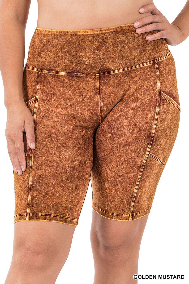 Golden Mustard Mineral Wash Pocket Shorts