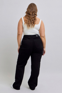 High Waist Cargo Wide Leg Jeans | Black