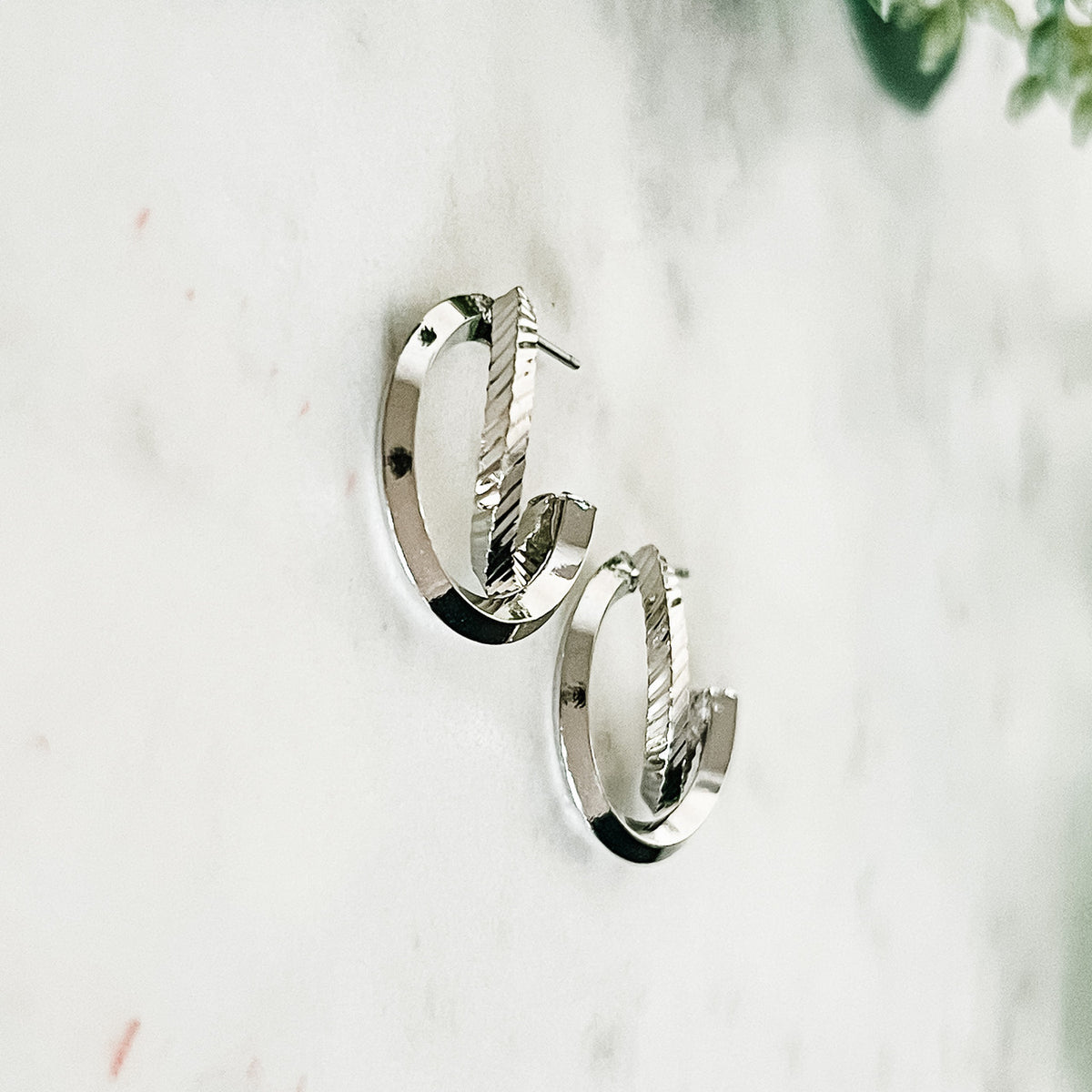 Small Twisted Textured Hoop Earrings | Silver