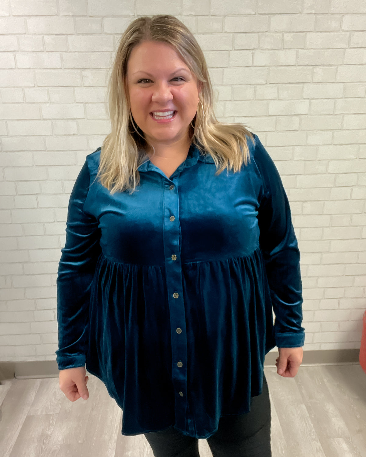 Teal Velvet Frost Button Down Tunic