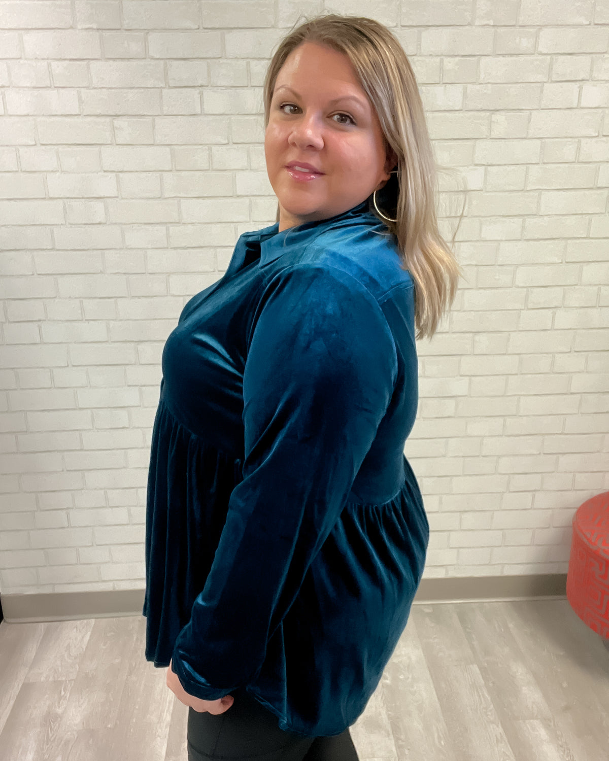 Teal Velvet Frost Button Down Tunic