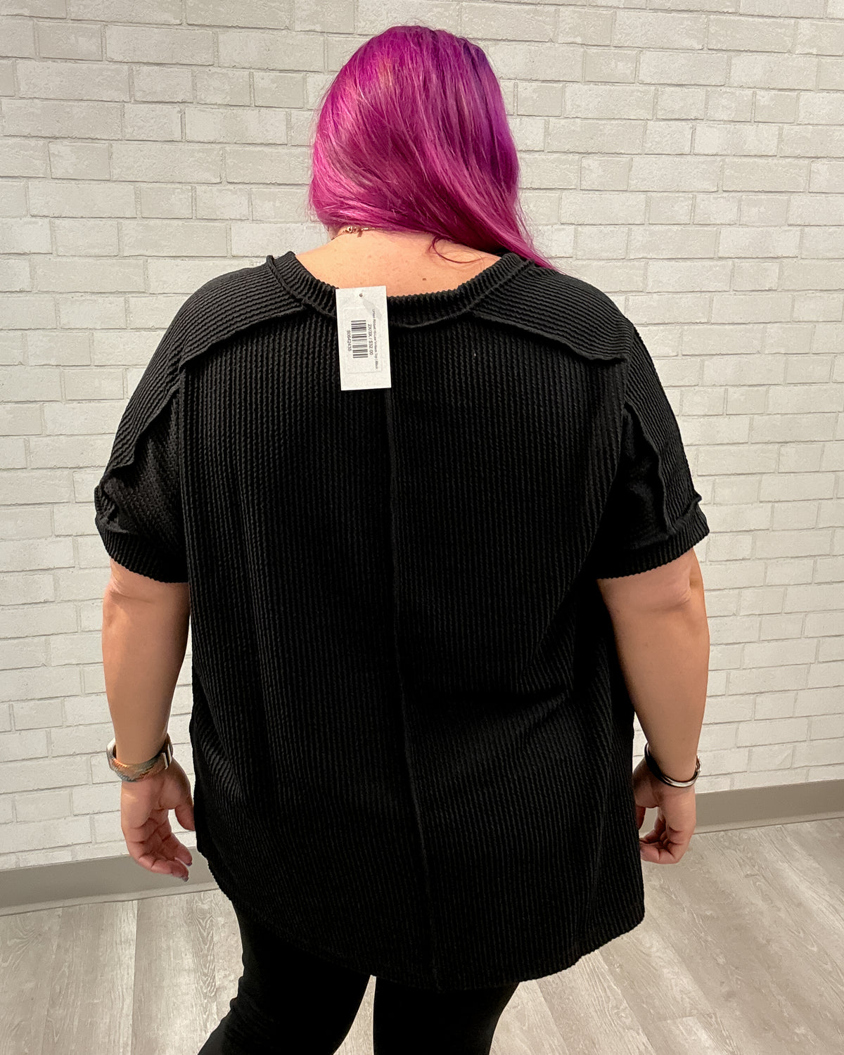 Urban Ribbed Hi-Low V-Neck Top | Black