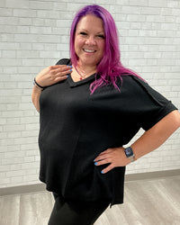 Urban Ribbed Hi-Low V-Neck Top | Black