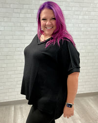 Urban Ribbed Hi-Low V-Neck Top | Black