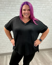 Urban Ribbed Hi-Low V-Neck Top | Black