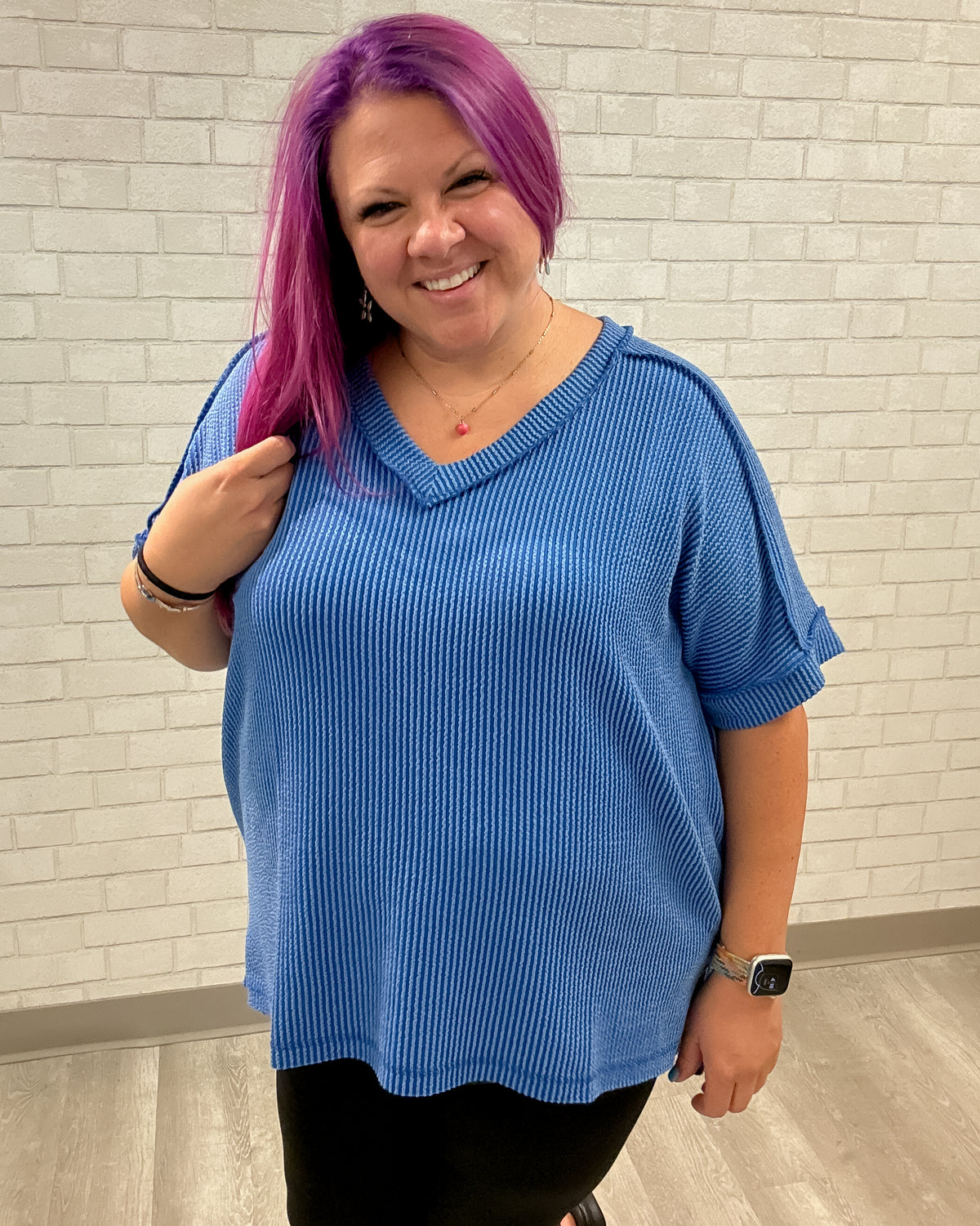 Urban Ribbed Hi-Low V-Neck Top | Bright Blue