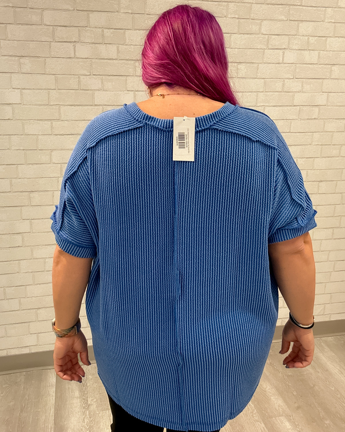 Urban Ribbed Hi-Low V-Neck Top | Bright Blue