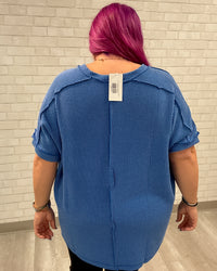 Urban Ribbed Hi-Low V-Neck Top | Bright Blue
