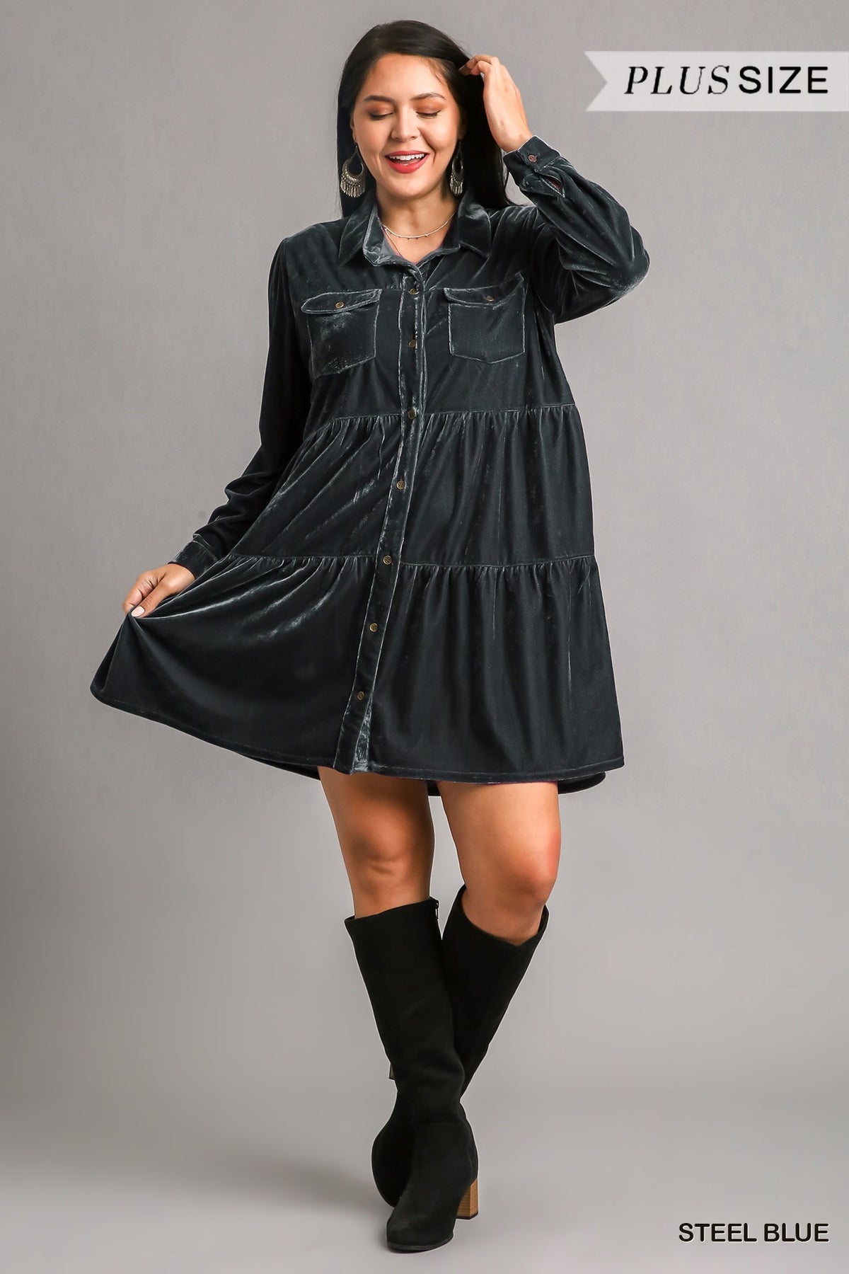 Silent Night Button Down Velvet Dress