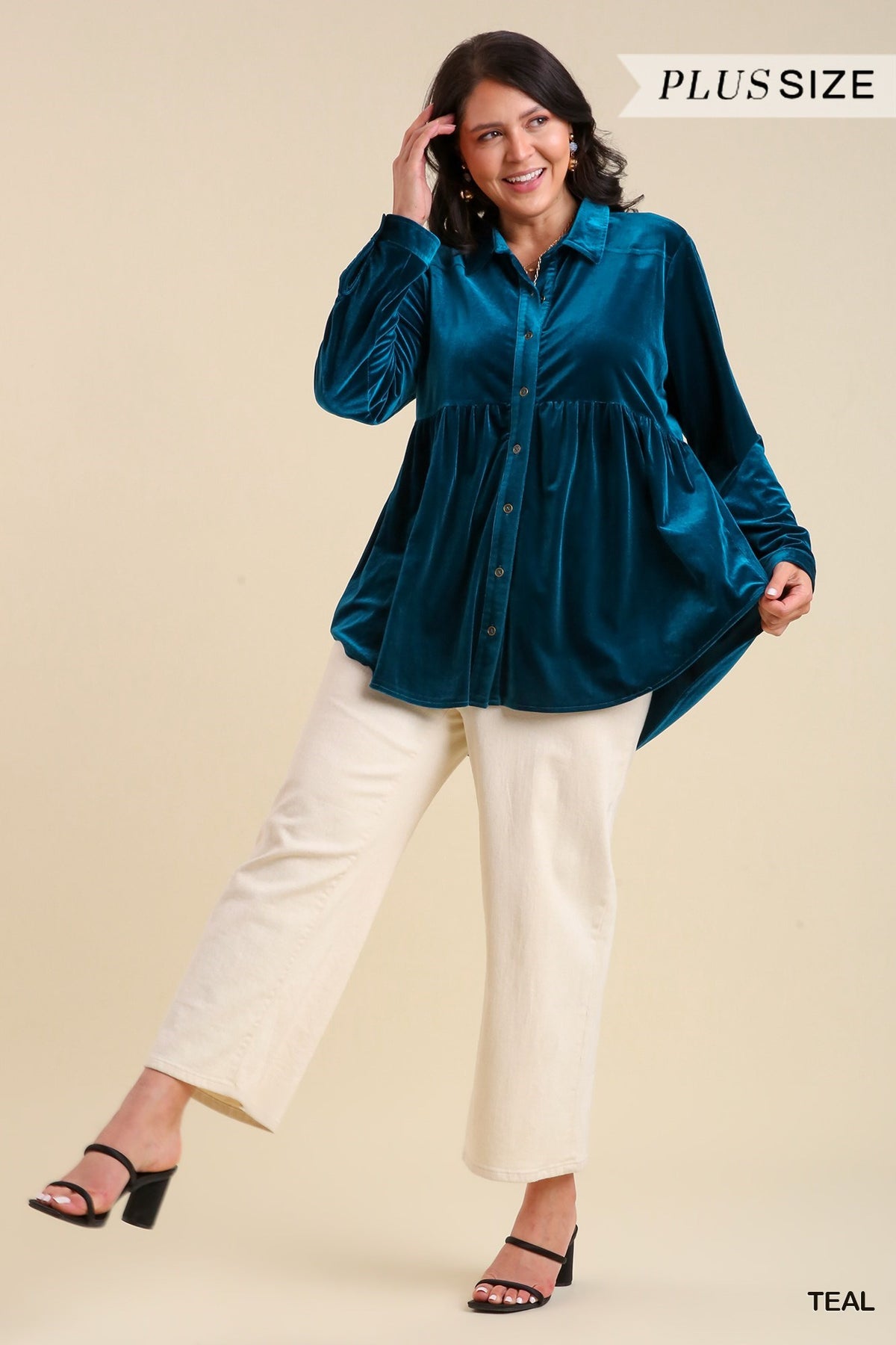 Teal Velvet Frost Button Down Tunic