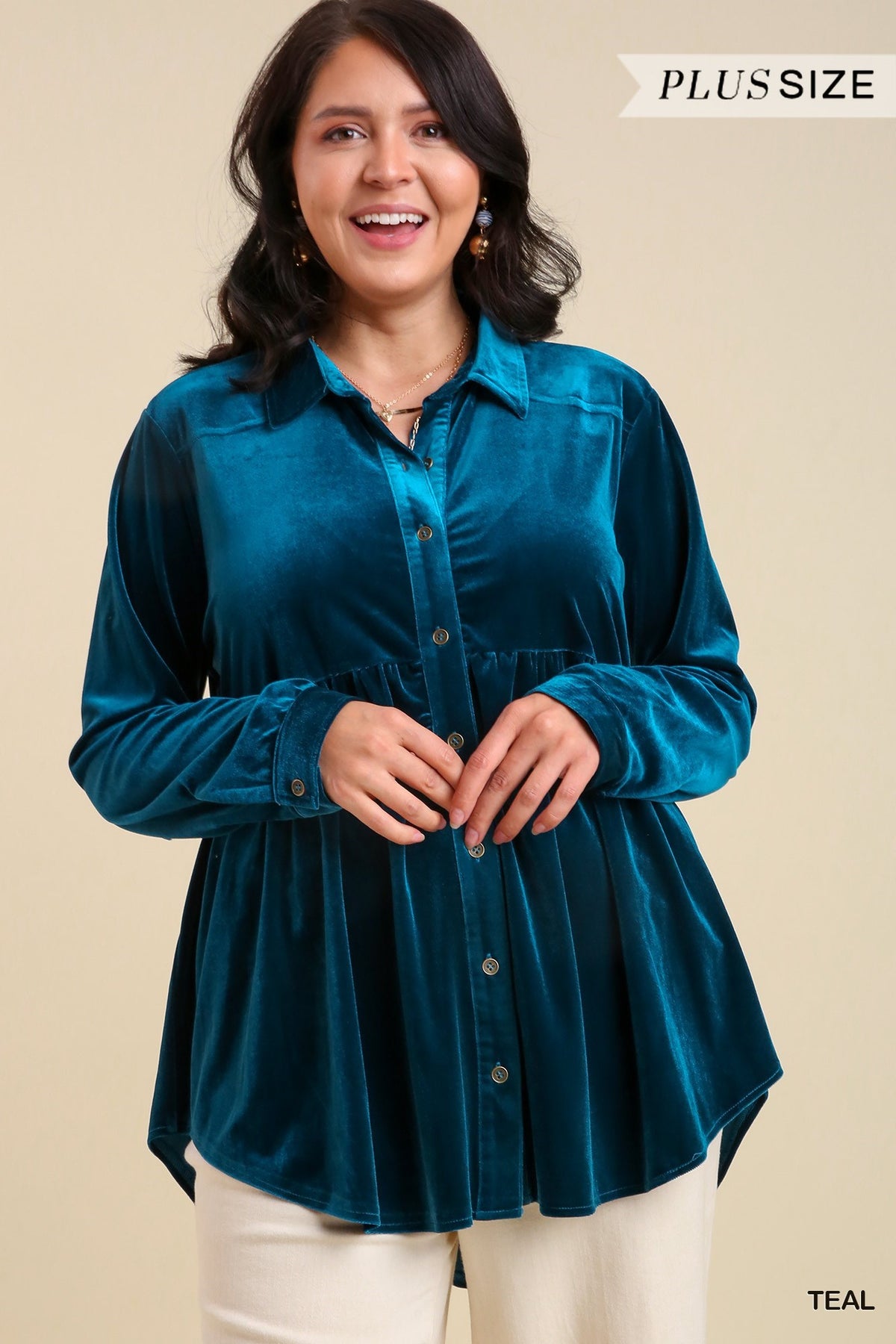 Teal Velvet Frost Button Down Tunic