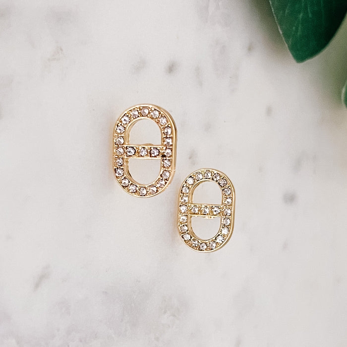 Oval Pave Stud Earrings