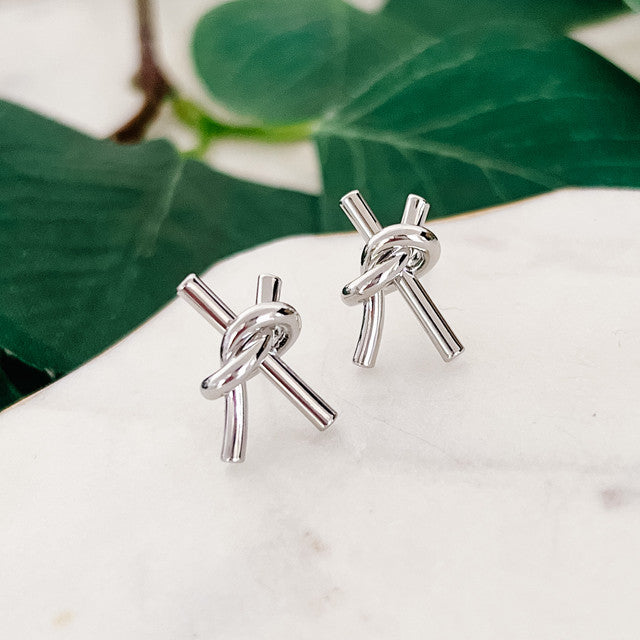 Cross-Knot Stud Earrings | Silver