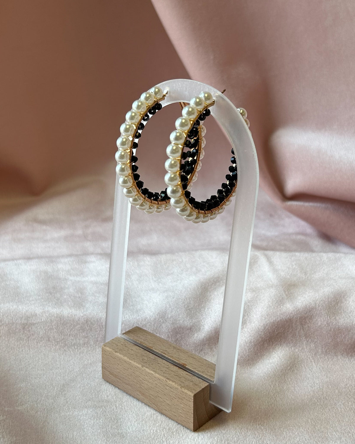 Pearl & Glass Crystal Hoop Earr