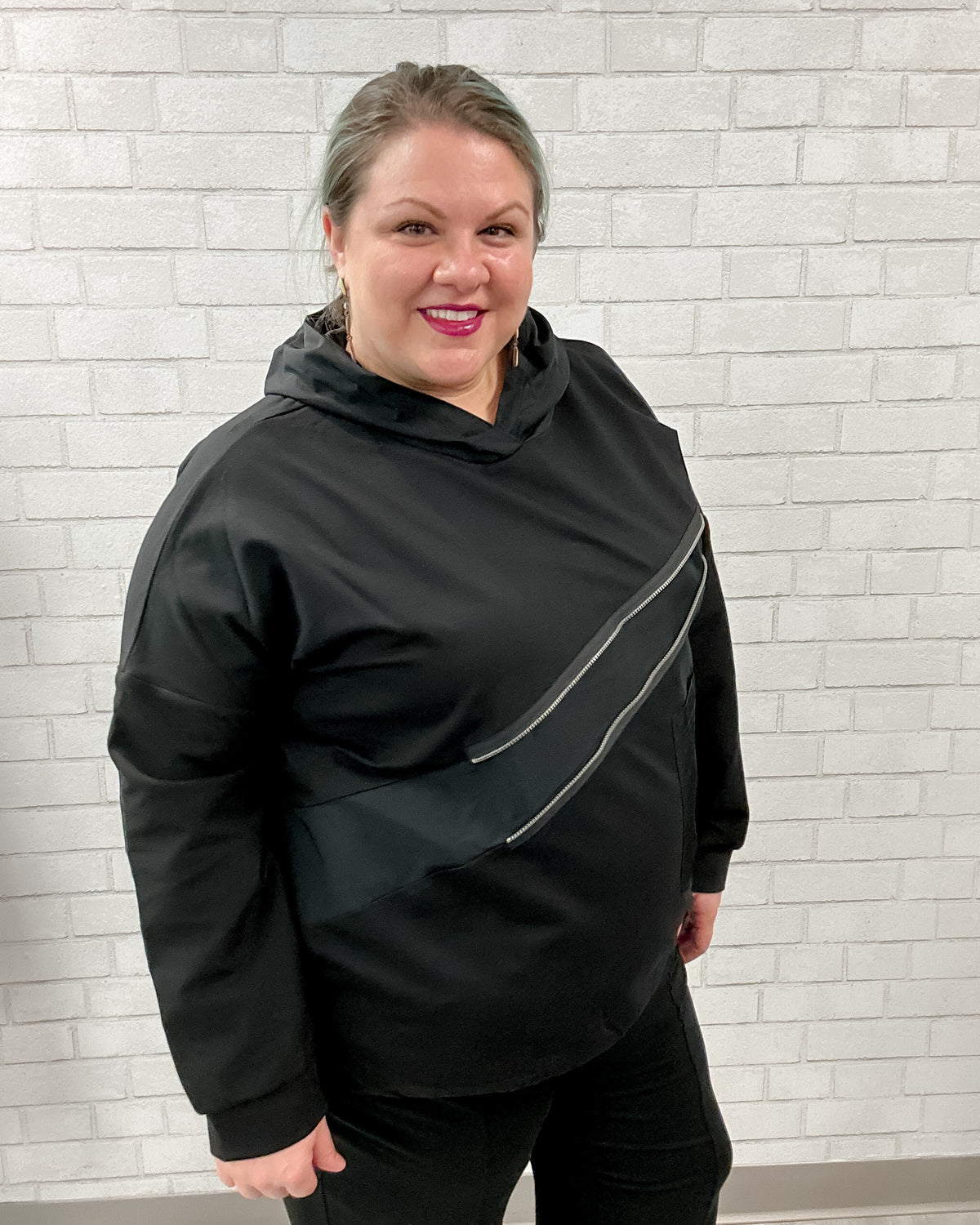French Terry Zipper Hooded Top