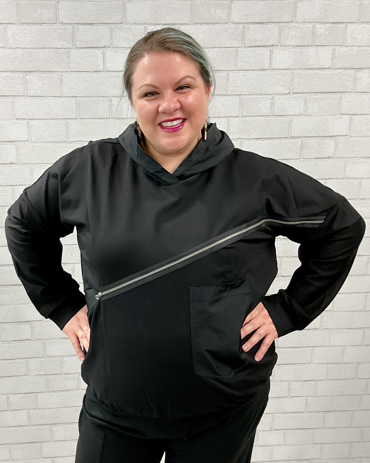 French Terry Zipper Hooded Top