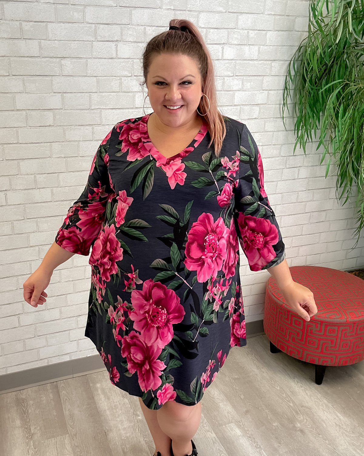 Floral V-Neck Pocket Dress