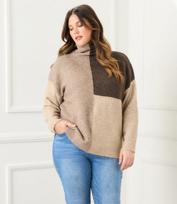 Colorblock Sweater | Tan Multi
