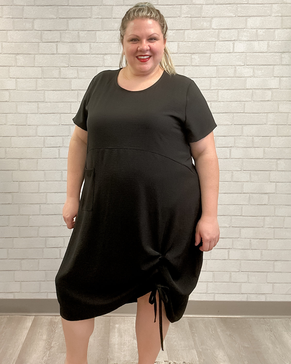 Cinched Pocket Dress in Black