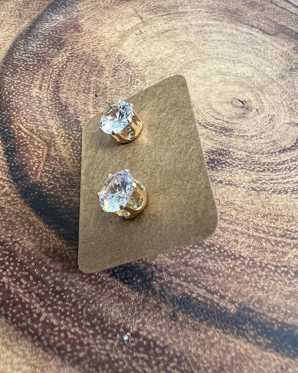 CZ + Gold Round Post Earring
